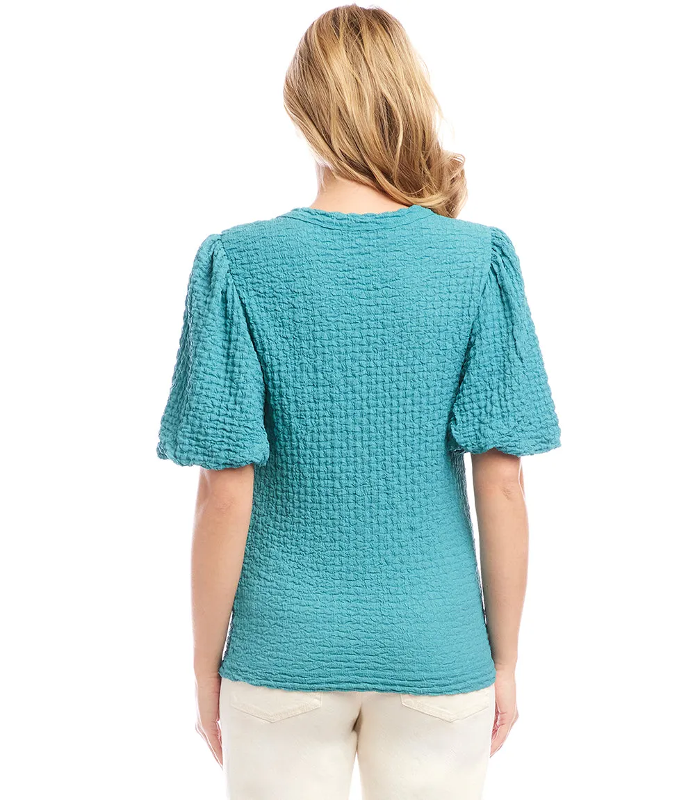 Petite Size Puff Sleeve Textured Top