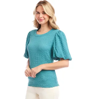 Petite Size Puff Sleeve Textured Top