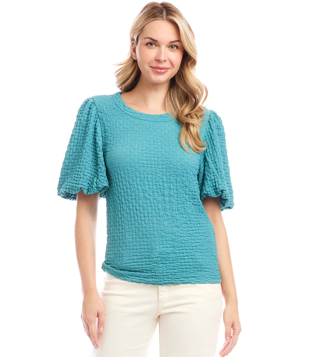 Petite Size Puff Sleeve Textured Top
