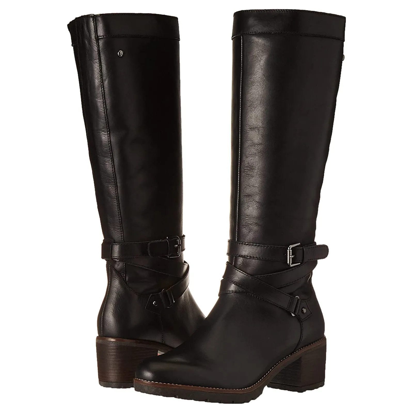 Pikolinos Llanes Calfskin Leather Women's Zip Up Stack Heeled Knee High Boots