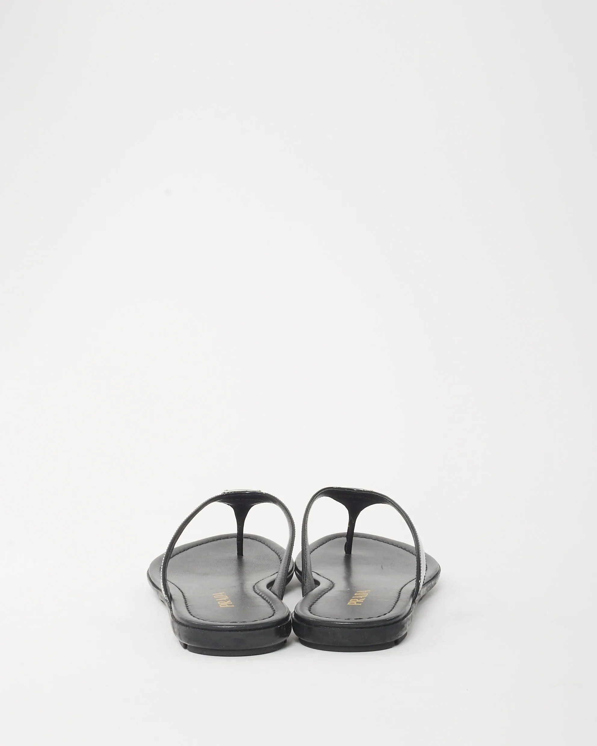 Prada Black Patent Leather Logo Flip Flop Sandals - 41