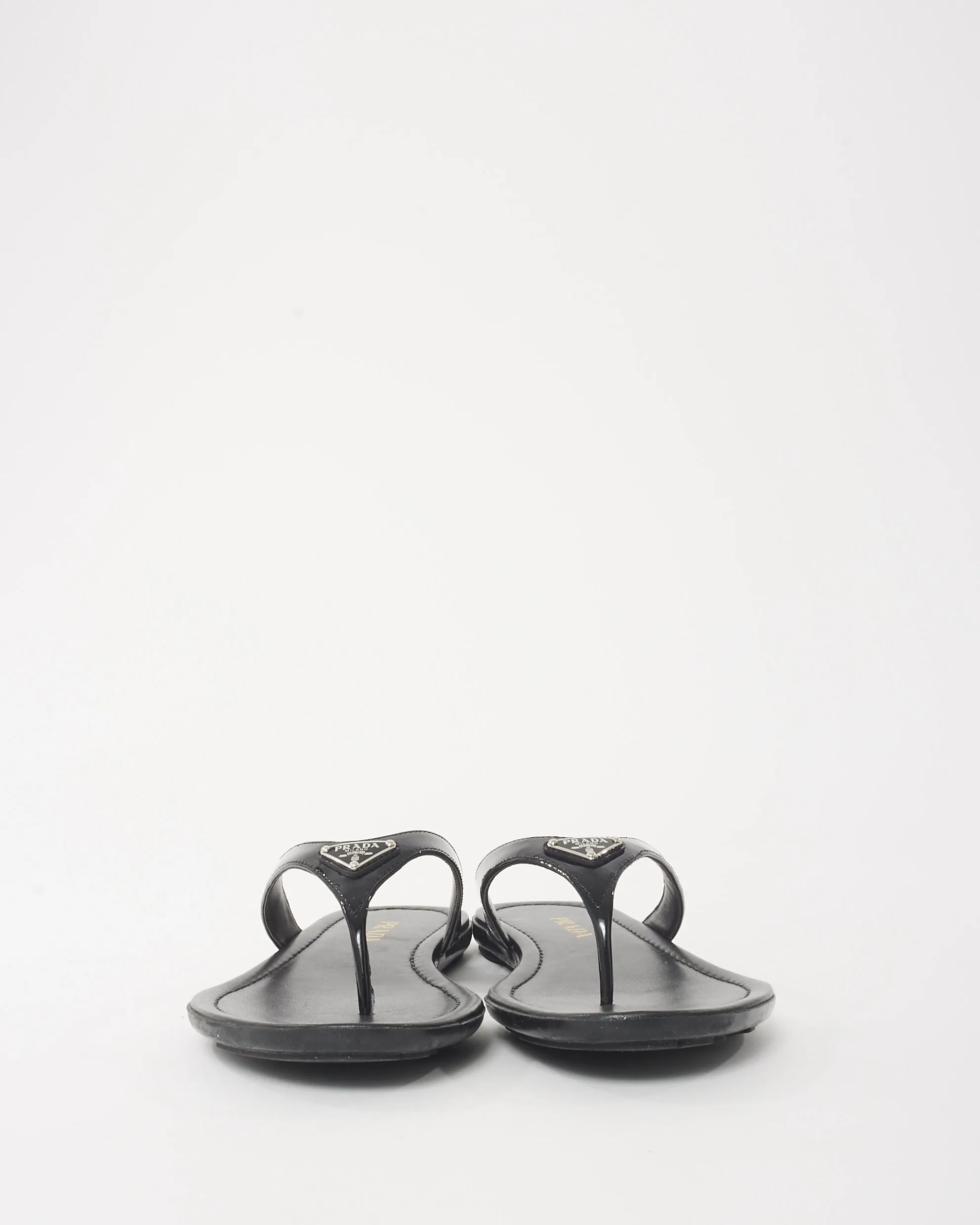 Prada Black Patent Leather Logo Flip Flop Sandals - 41