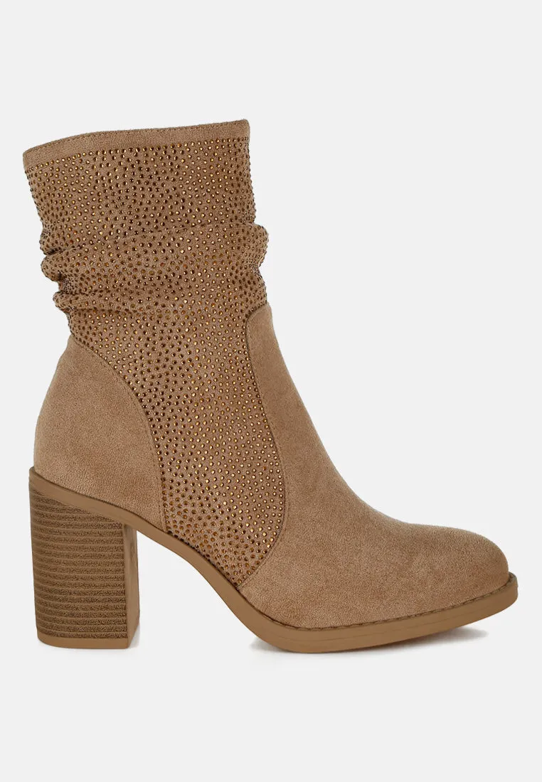 Rhinestone Studded Slouchy Ankle Boots By RAG