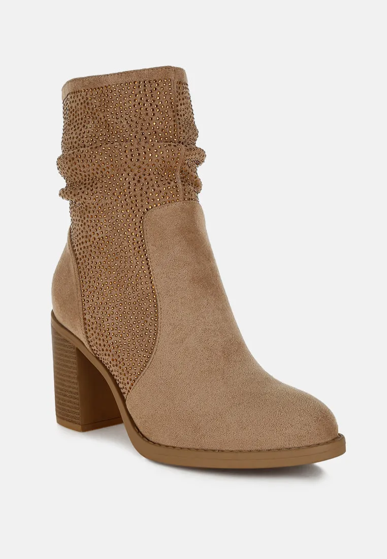 Rhinestone Studded Slouchy Ankle Boots By RAG