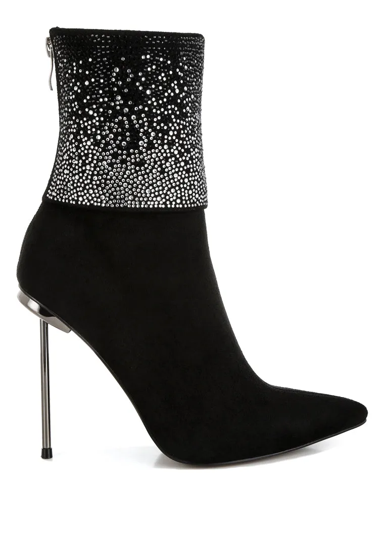 Rhinestones Embellished Foldover Boots By RUW