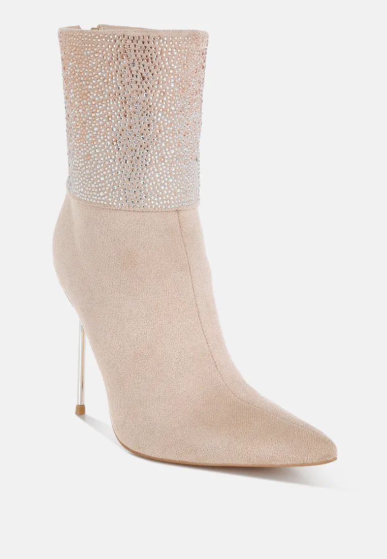 Rhinestones Embellished Foldover Boots By RUW