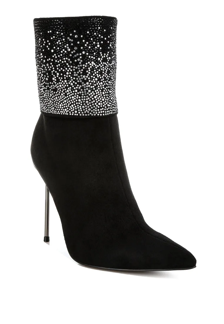 Rhinestones Embellished Foldover Boots By RUW