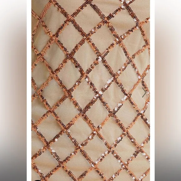RHYTHM OF LOVE DRESS IN ROSE GOLD SEQUIN