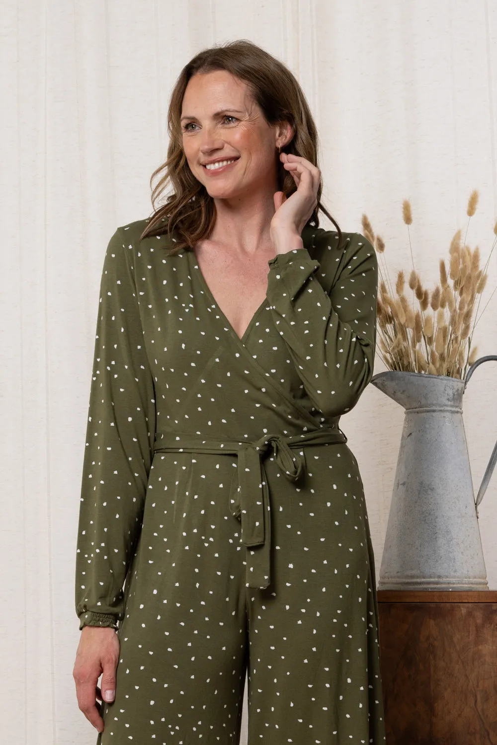 Riley Ditsy Print Wide-Leg Jersey Jumpsuit