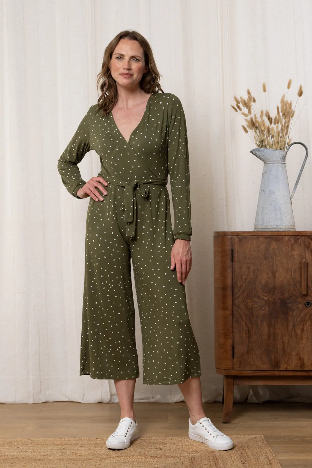 Riley Ditsy Print Wide-Leg Jersey Jumpsuit