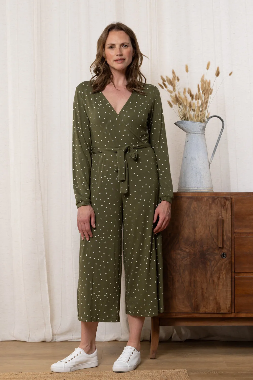 Riley Ditsy Print Wide-Leg Jersey Jumpsuit