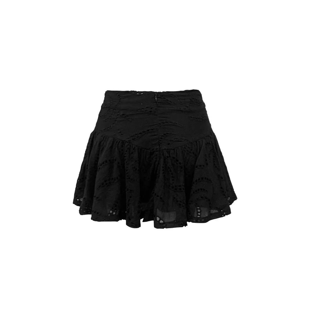 Romantic High-Waisted Lace Eyelet Ruffled Mini Skirt