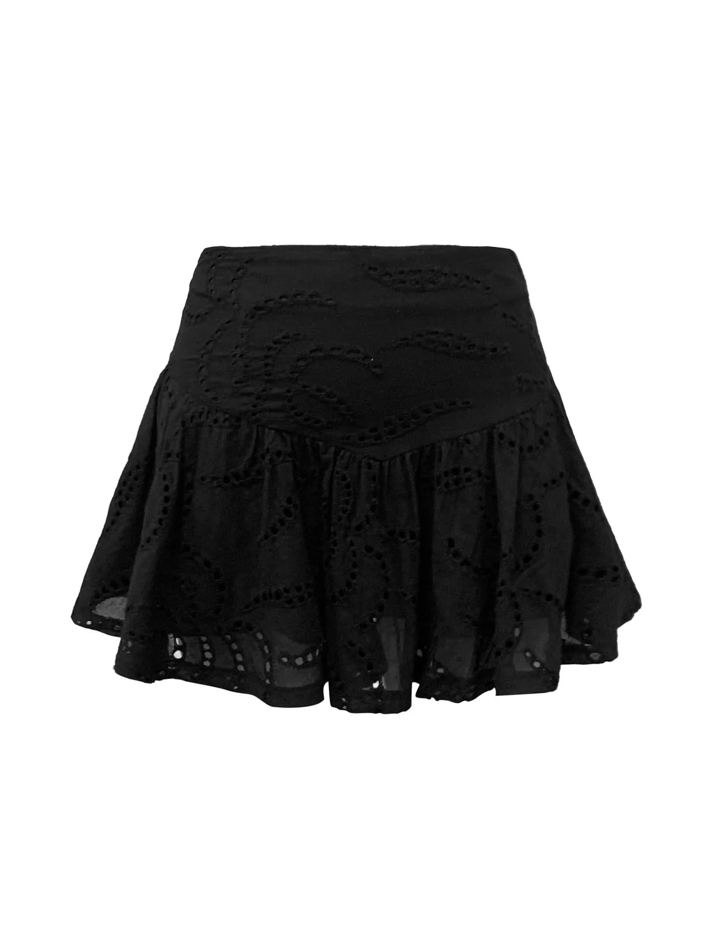 Romantic High-Waisted Lace Eyelet Ruffled Mini Skirt