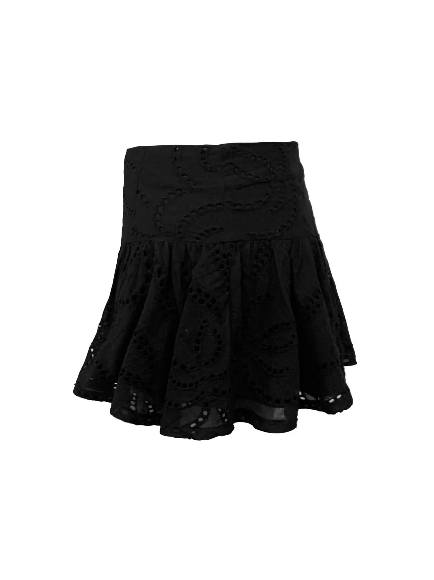 Romantic High-Waisted Lace Eyelet Ruffled Mini Skirt