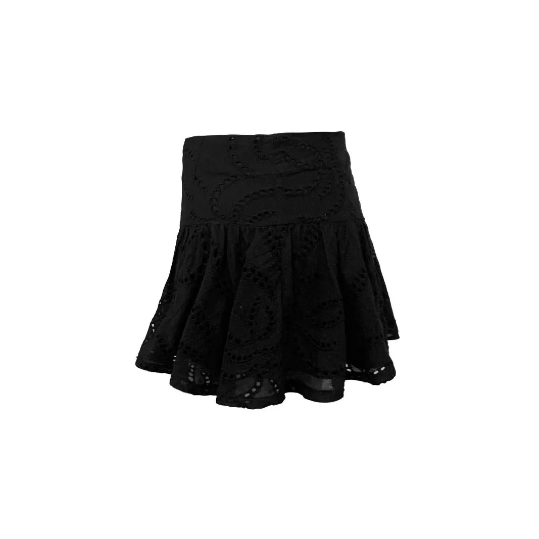 Romantic High-Waisted Lace Eyelet Ruffled Mini Skirt