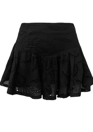 Romantic High-Waisted Lace Eyelet Ruffled Mini Skirt