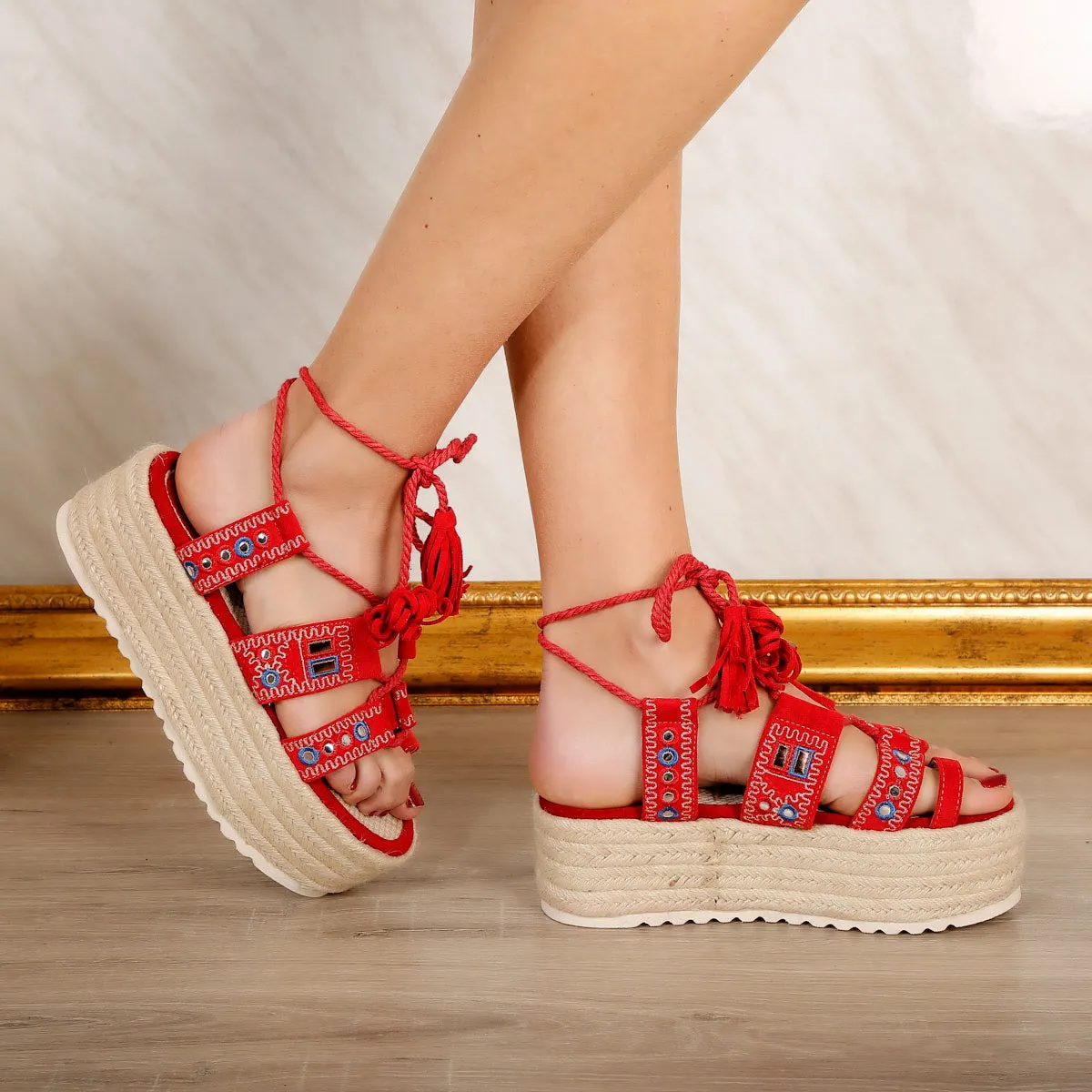 Sandale dama cu platforma Kammie - Red