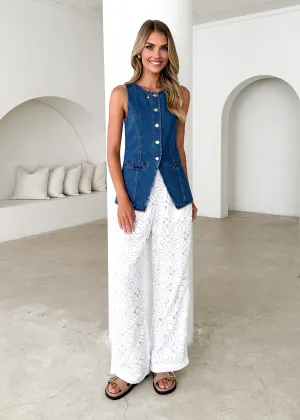 Sandra Denim Vest - Mid Blue
