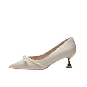 Satin Bow Pointed-Toe Heels