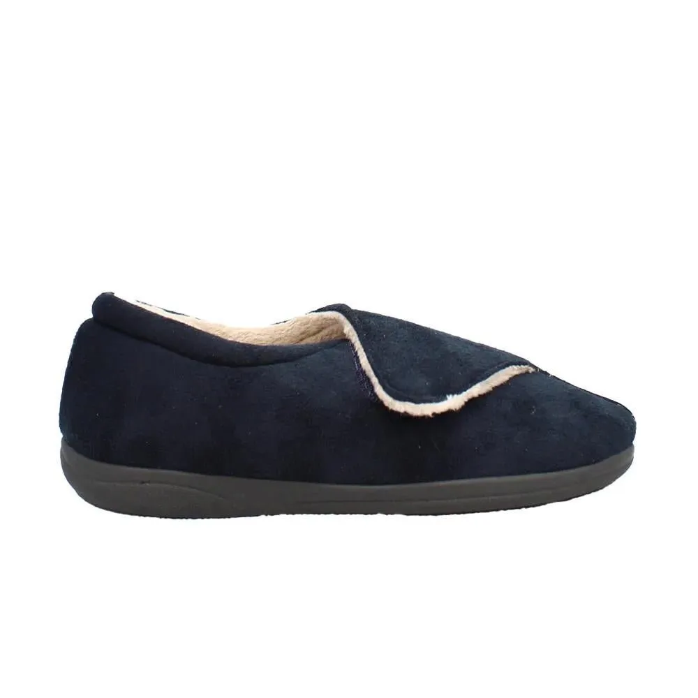 Shuropody Georgina Wide Fit Women's Velcro Fastening Slipper - Navy