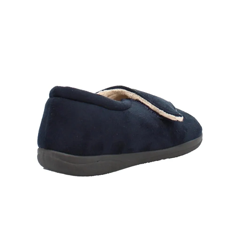 Shuropody Georgina Wide Fit Women's Velcro Fastening Slipper - Navy