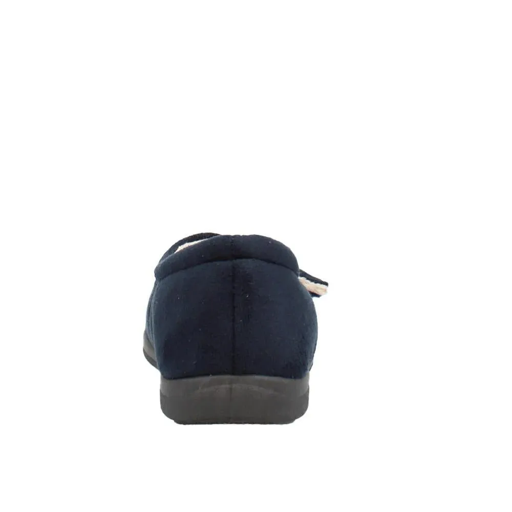 Shuropody Georgina Wide Fit Women's Velcro Fastening Slipper - Navy