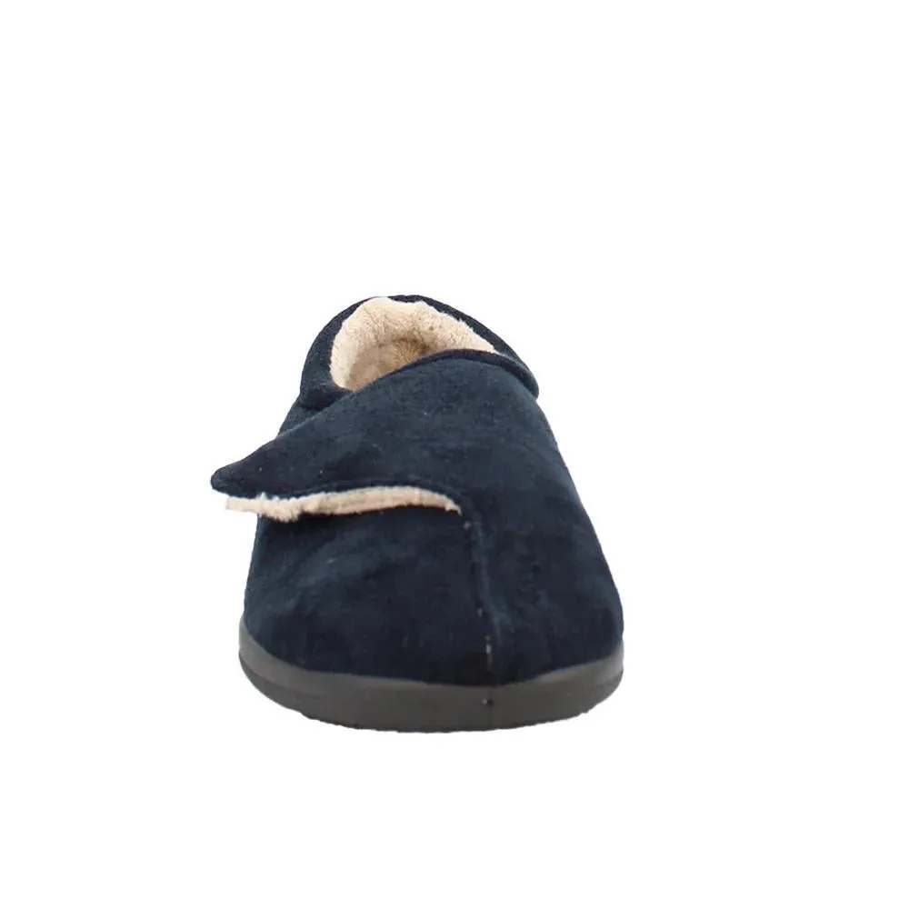 Shuropody Georgina Wide Fit Women's Velcro Fastening Slipper - Navy