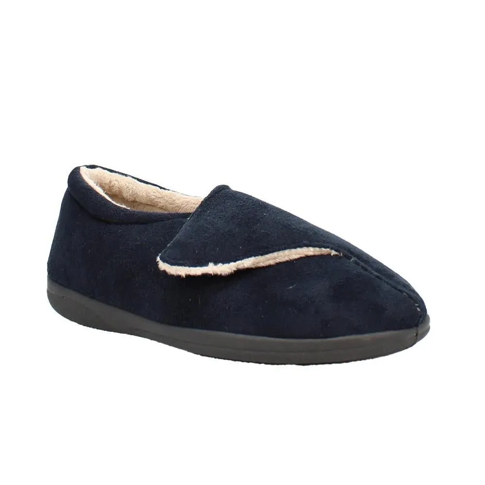 Shuropody Georgina Wide Fit Women's Velcro Fastening Slipper - Navy