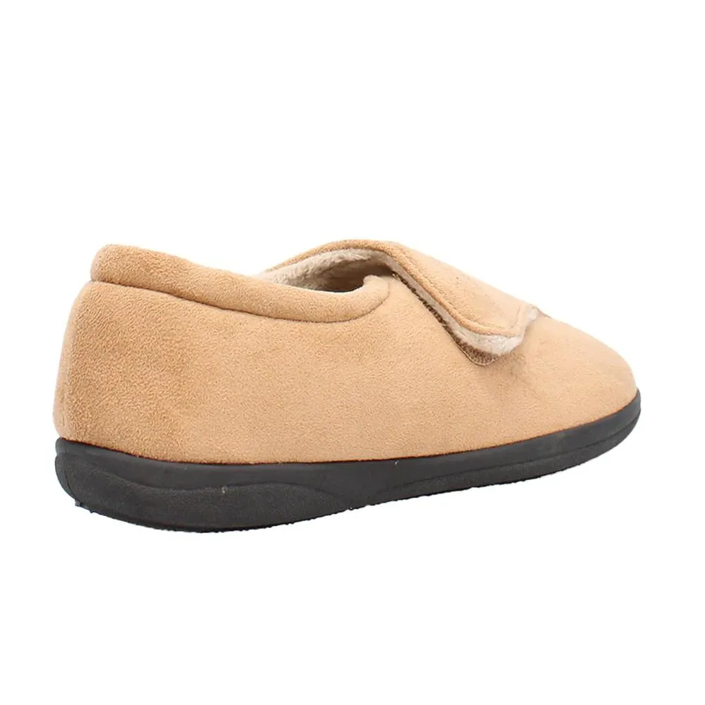 Shuropody Georgina Wide Fit Women's Velcro Fastening Slipper - Tan