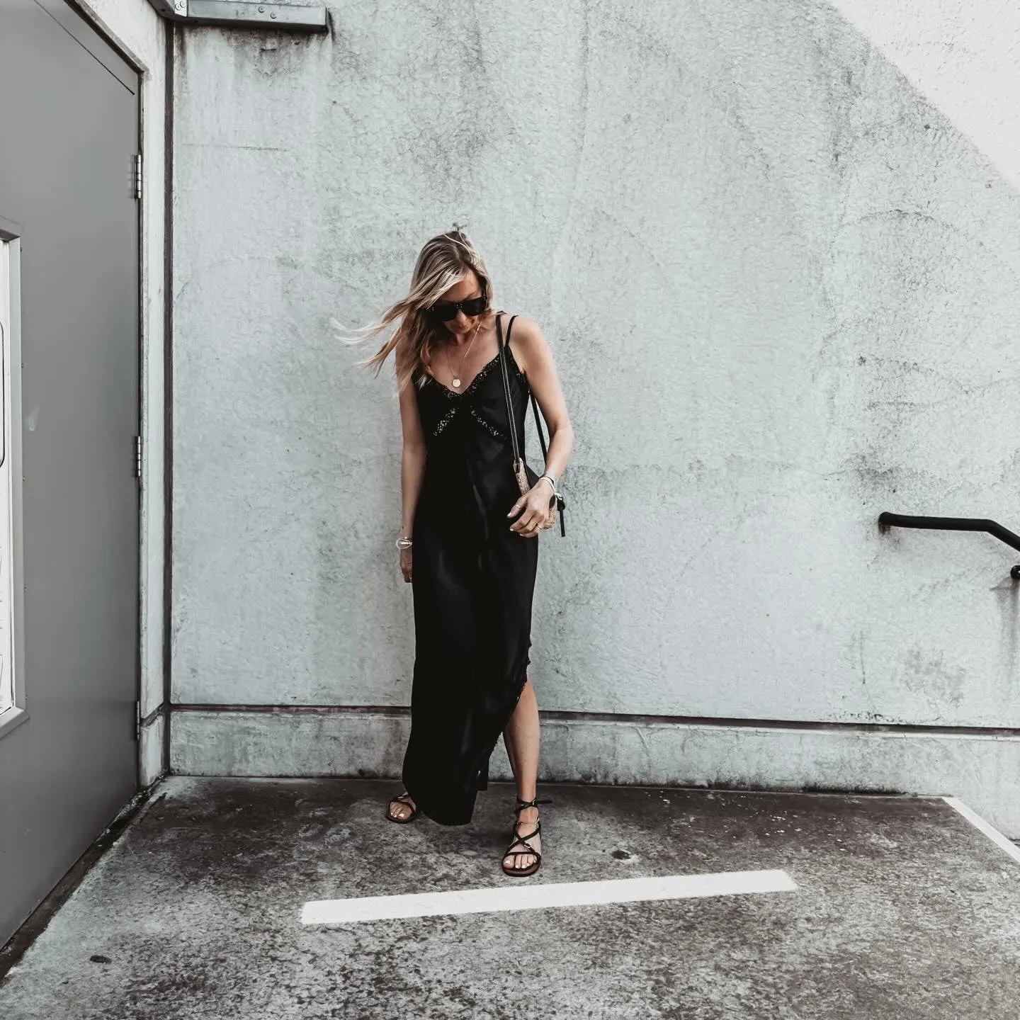 Sienna Lace Satin Slip dress BLACK