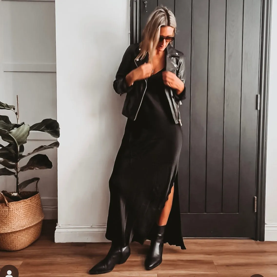 Sienna Lace Satin Slip dress BLACK