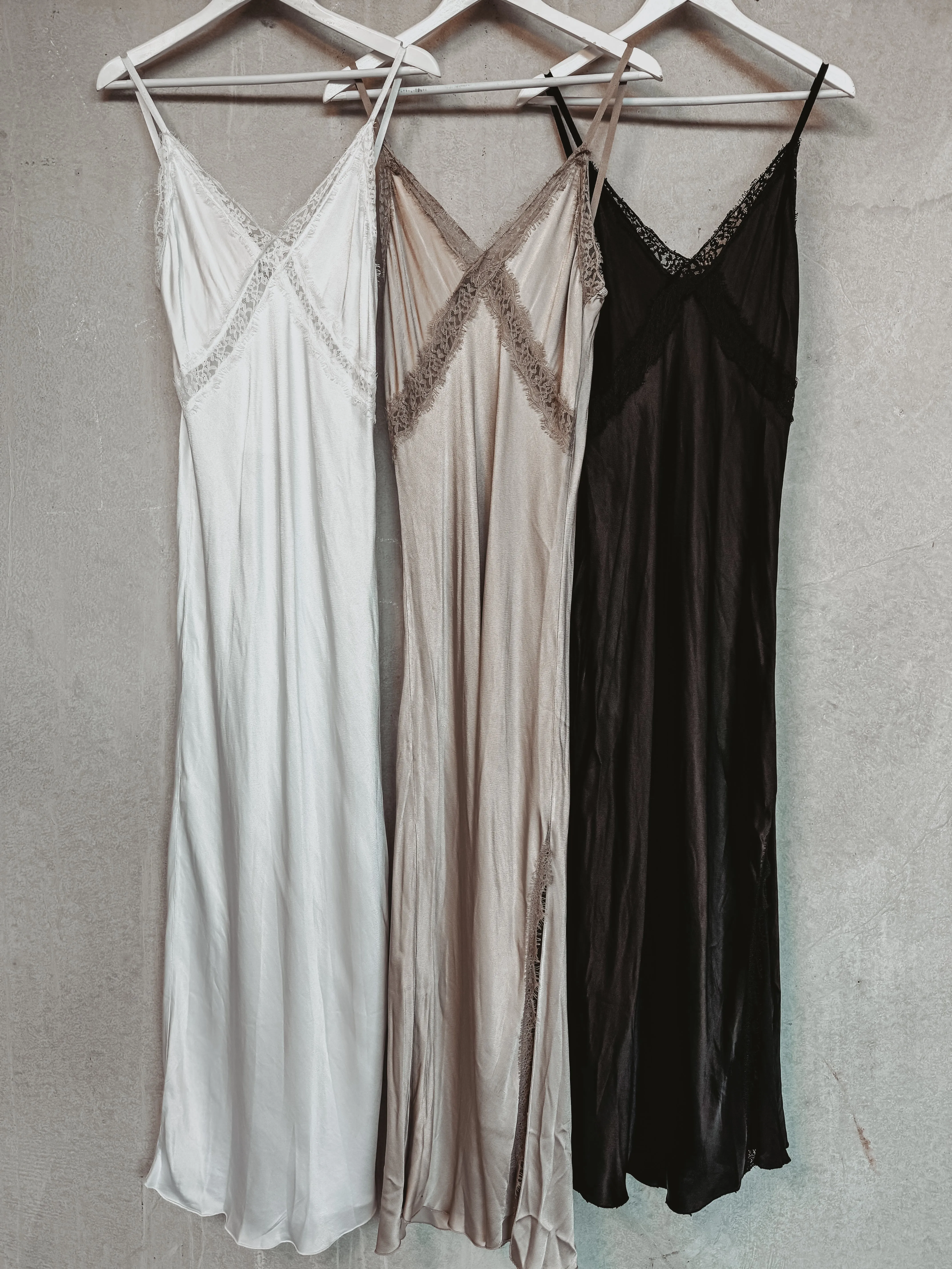 Sienna Lace Satin Slip dress BLACK
