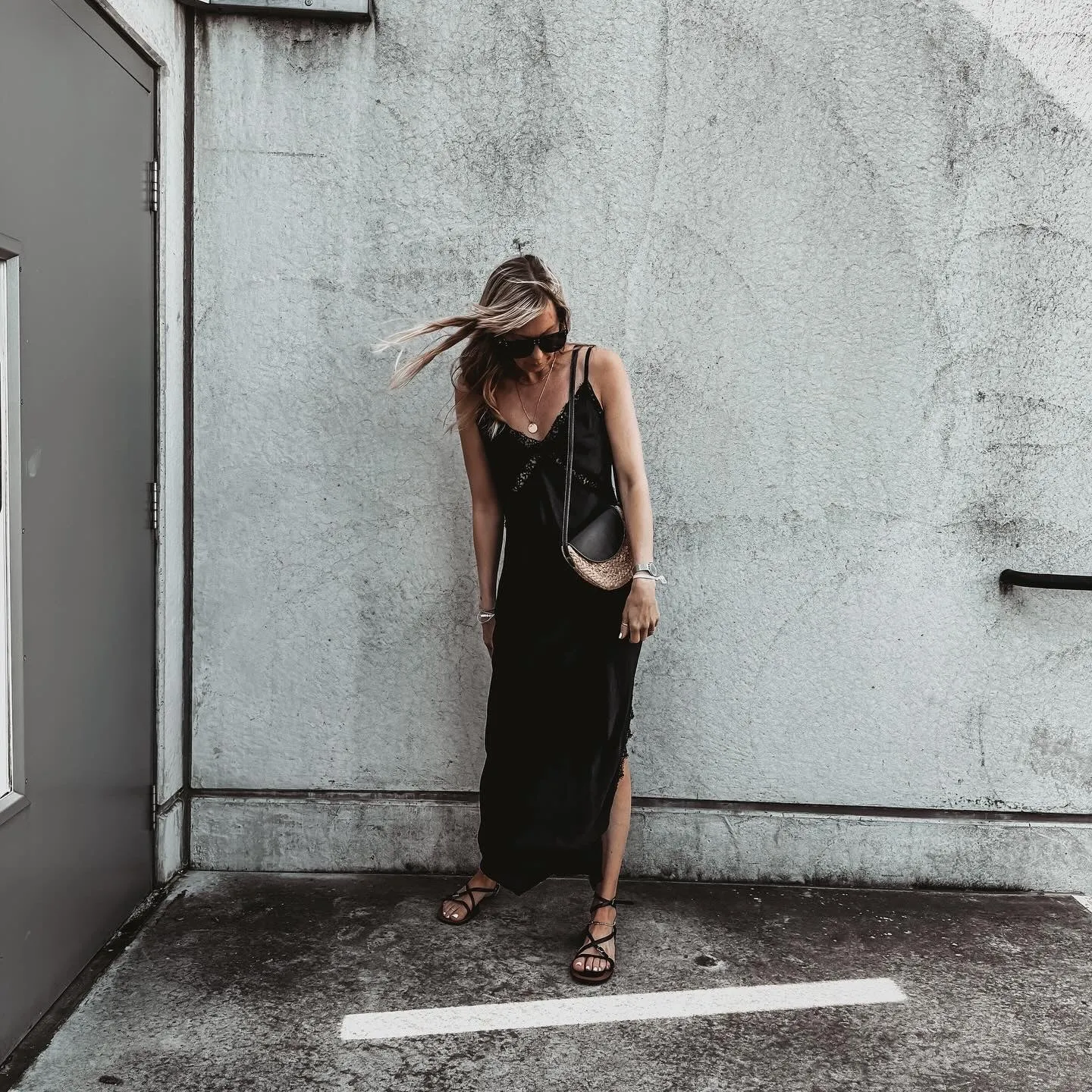 Sienna Lace Satin Slip dress BLACK
