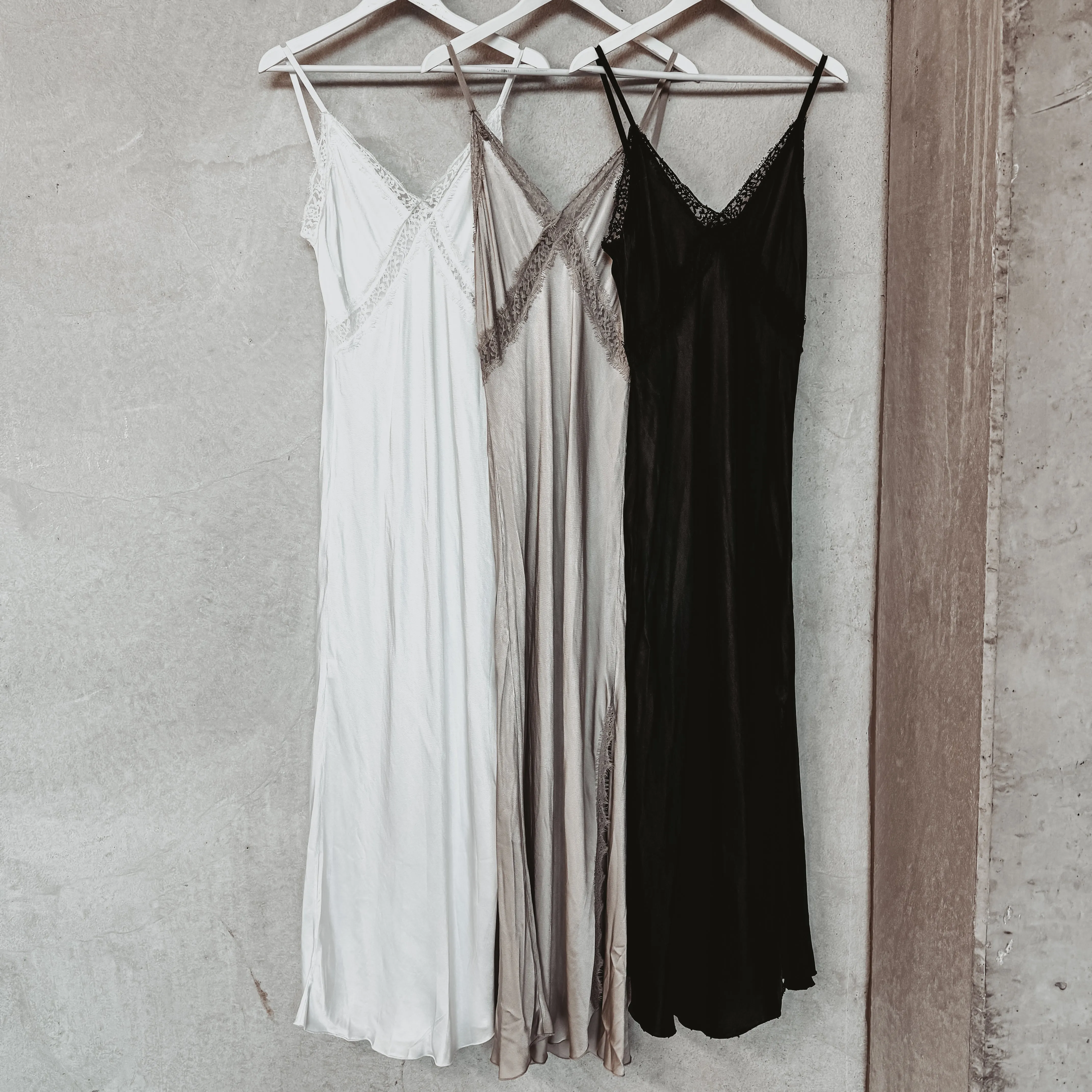 Sienna Lace Satin Slip dress BLACK