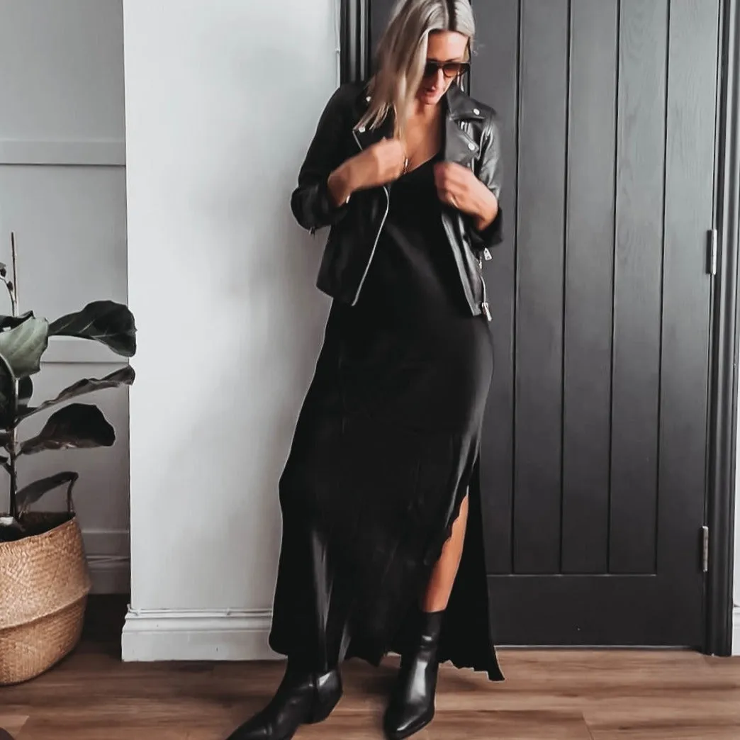Sienna Lace Satin Slip dress BLACK
