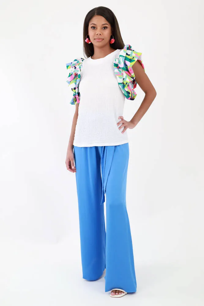 Silk Tie Waist Pants -Blue