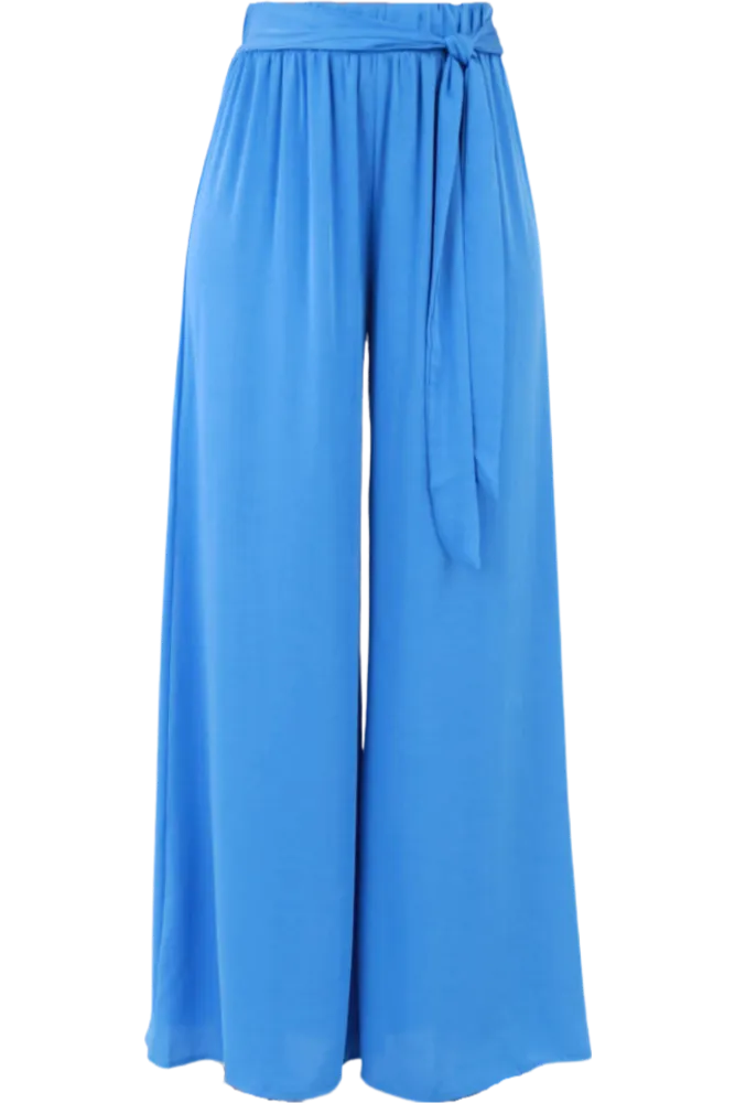 Silk Tie Waist Pants -Blue
