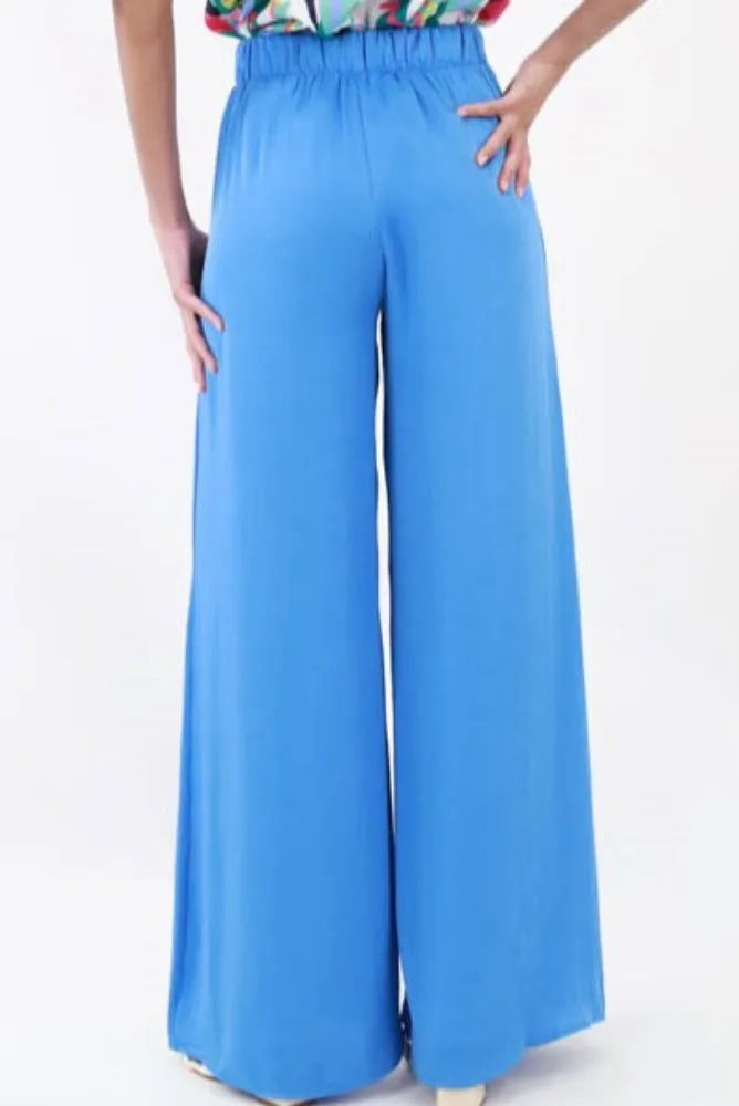 Silk Tie Waist Pants -Blue
