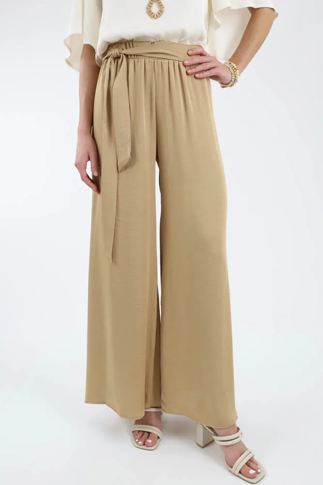 Silk Tie Waist Pants -Green