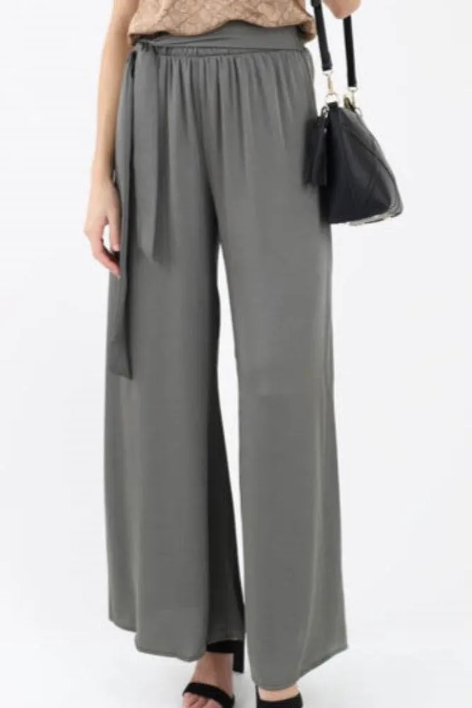 Silk Tie Waist Pants -Green