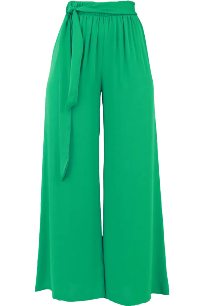 Silk Tie Waist Pants -Green