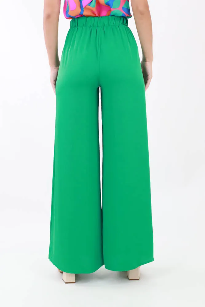 Silk Tie Waist Pants -Green