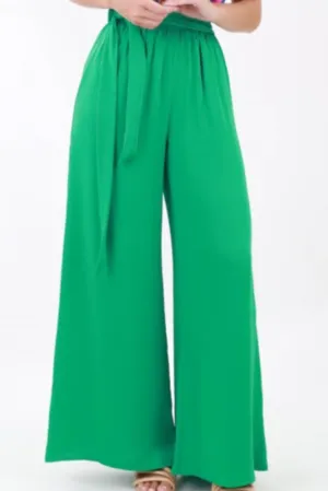 Silk Tie Waist Pants -Green
