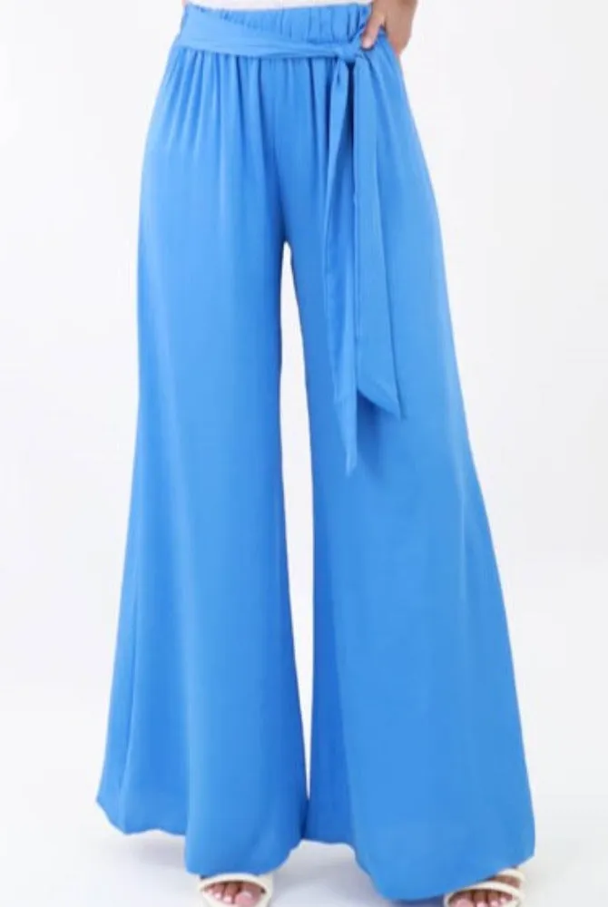 Silk Tie Waist Pants -Green