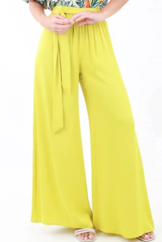 Silk Tie Waist Pants -Green