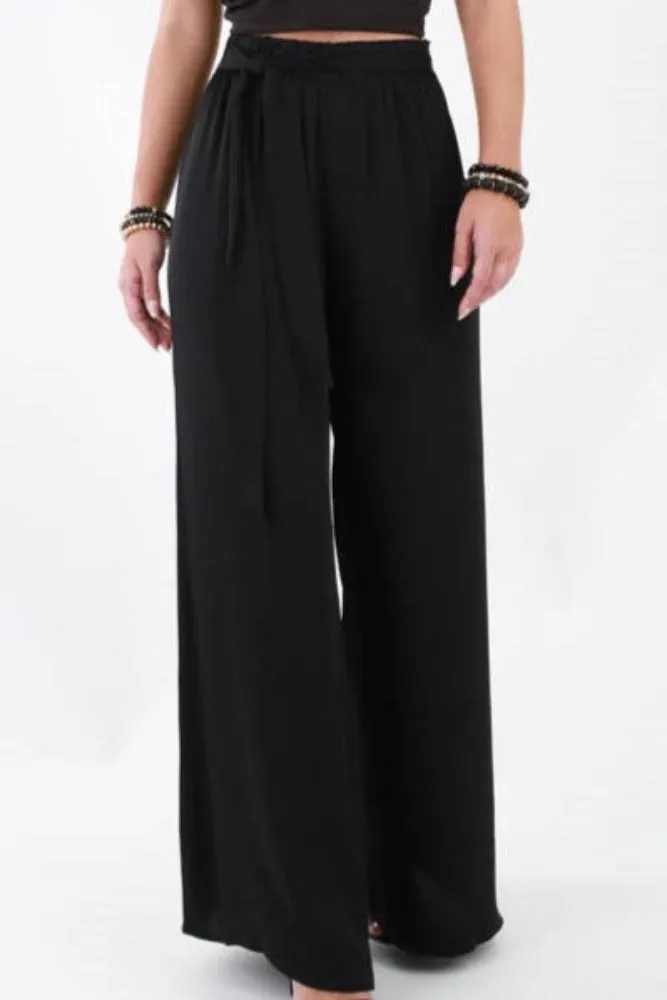 Silk Tie Waist Pants -Green