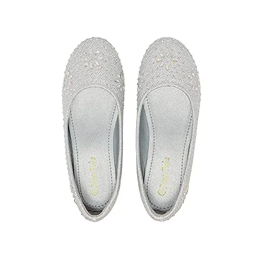 Silver Glitter Dress Shoes: Nina-100 Ballet Flats for Big Girls