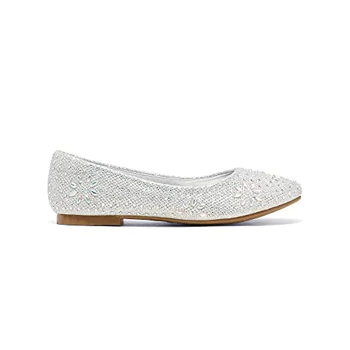 Silver Glitter Dress Shoes: Nina-100 Ballet Flats for Big Girls