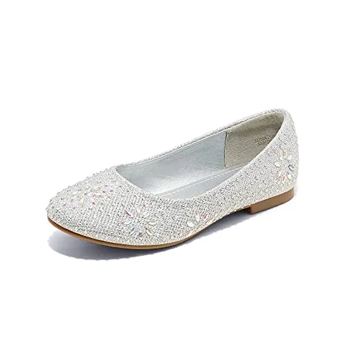 Silver Glitter Dress Shoes: Nina-100 Ballet Flats for Big Girls