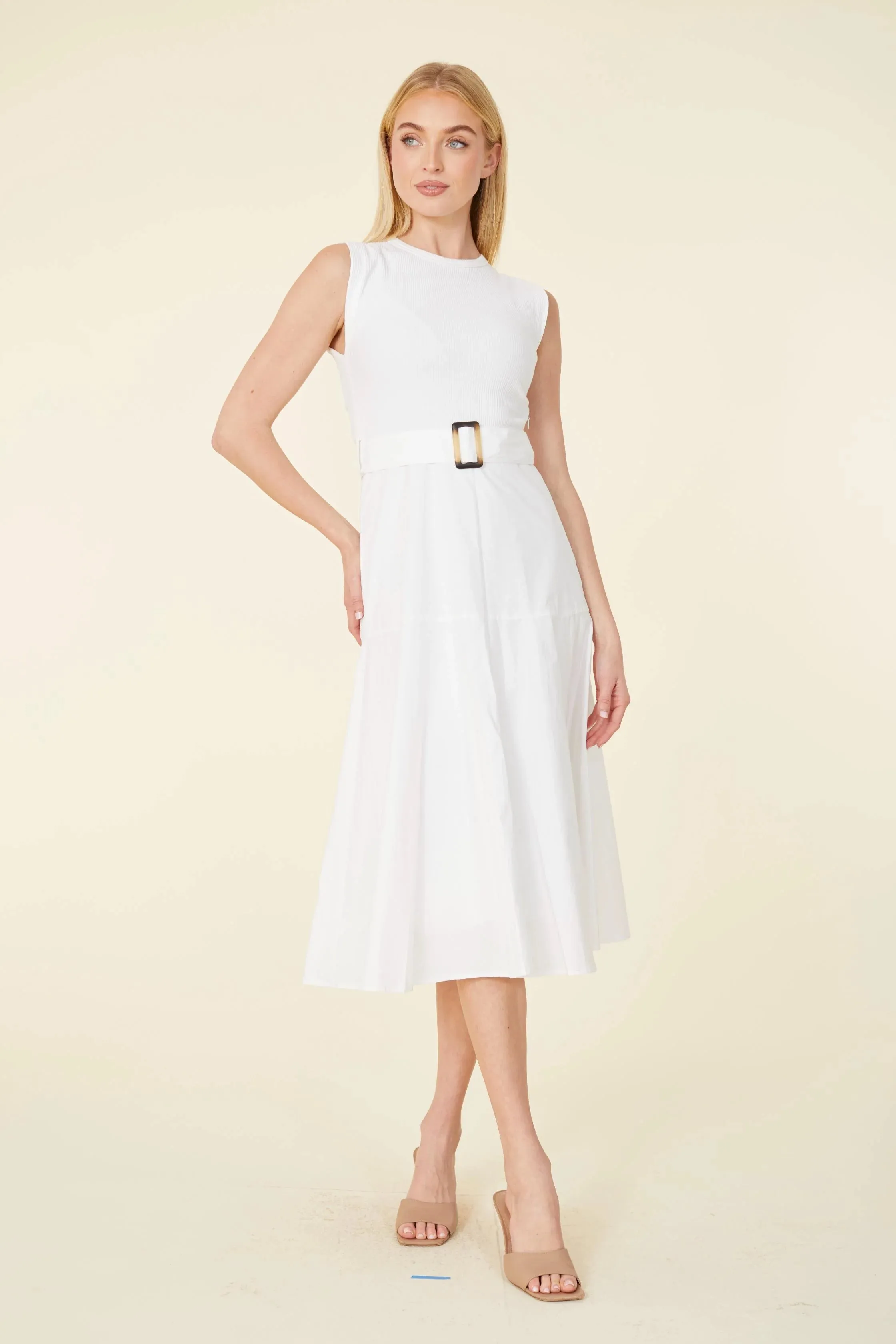 Sleeveless Midi Dress in White